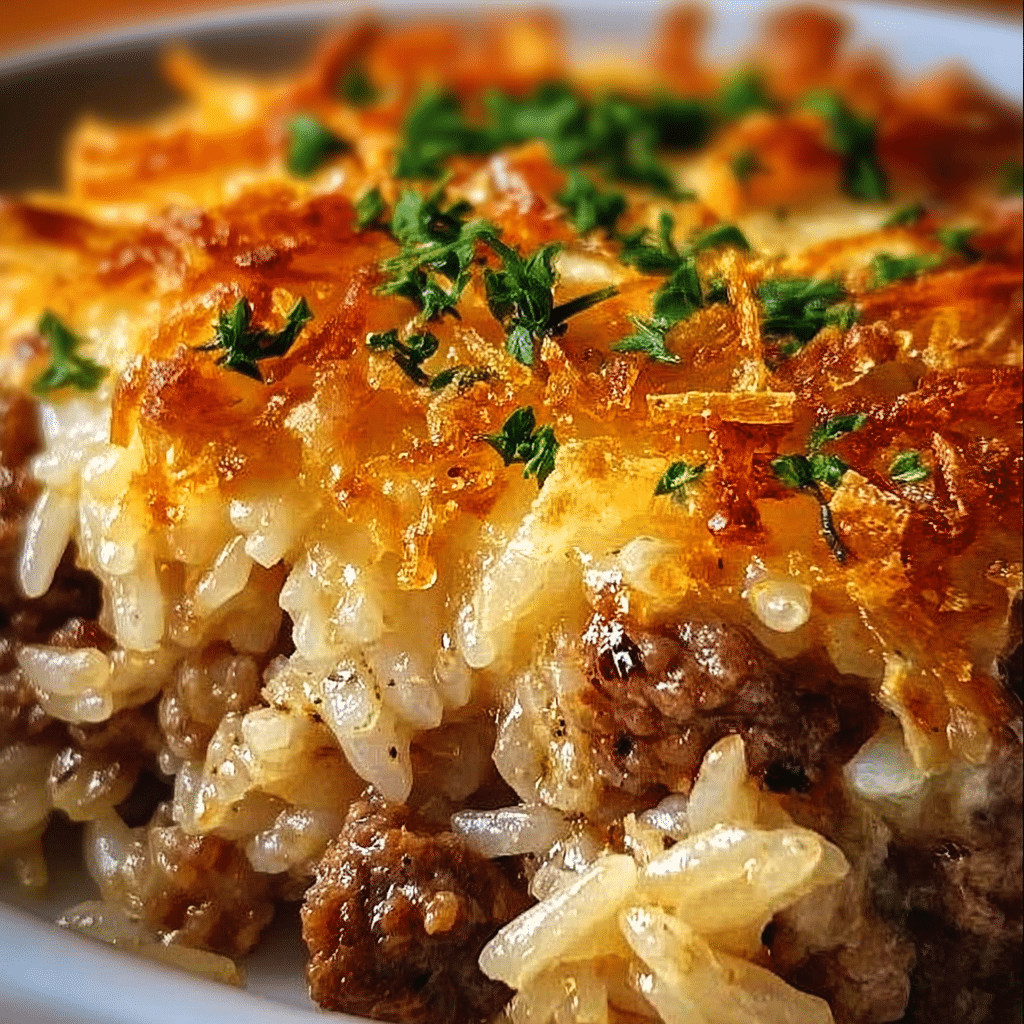 French Onion Ground Beef and Rice Casserole