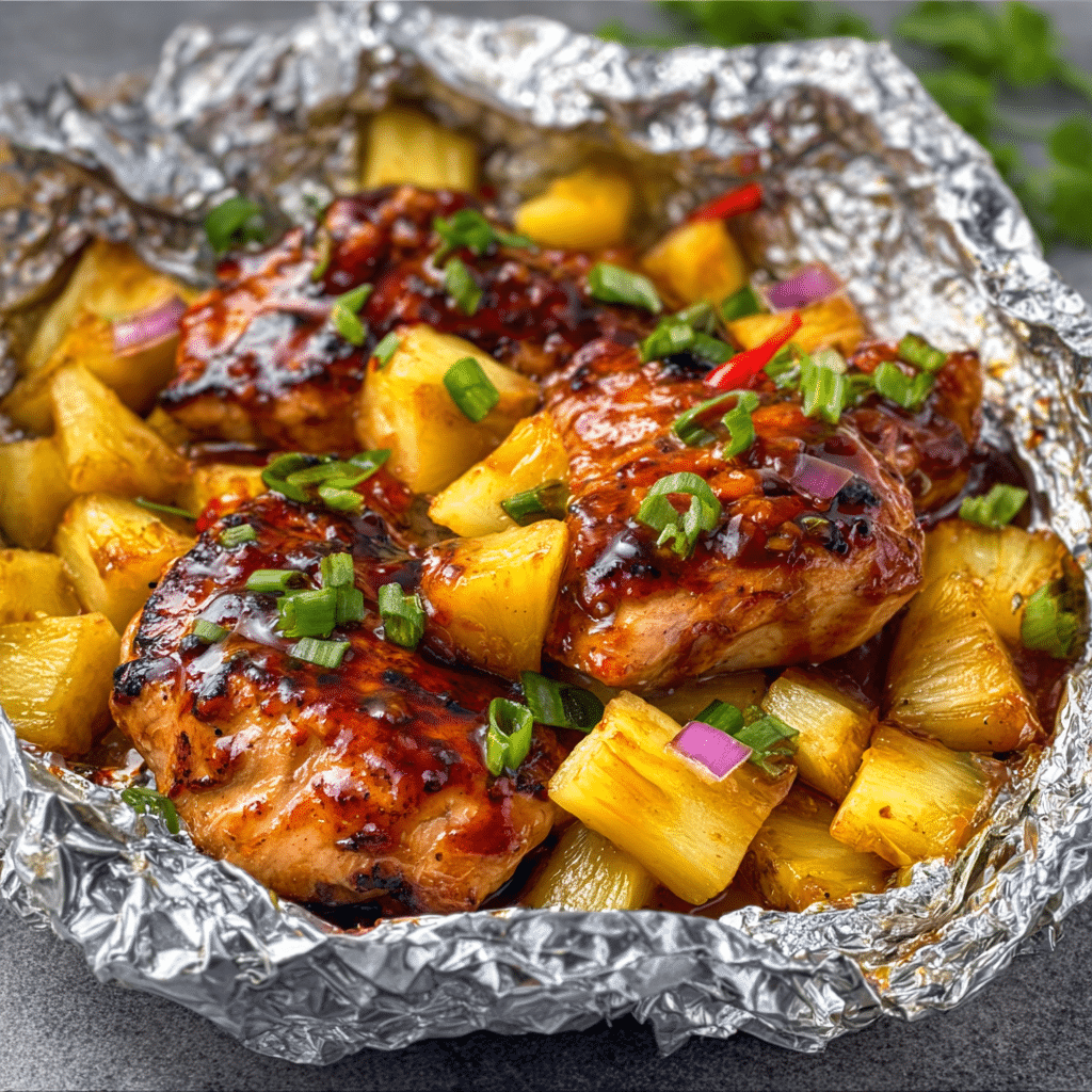 Hawaiian BBQ Chicken and Pineapple Foil Packets
