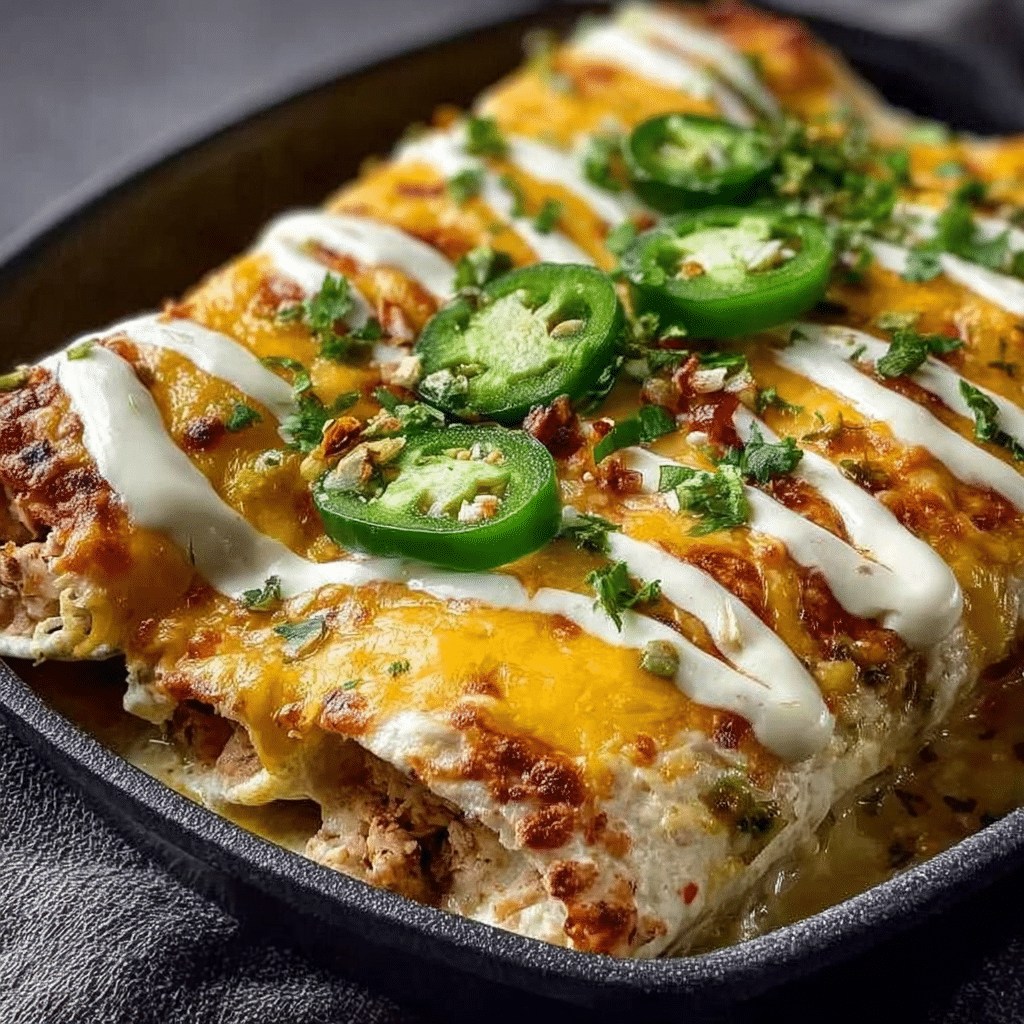 Jalapeño Popper Cheesy Chicken Enchiladas with Creamy Sauce