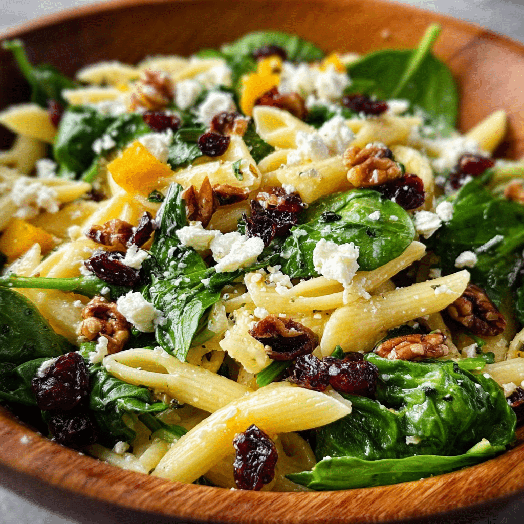 Spinach Pasta Salad with Feta and Cranberries