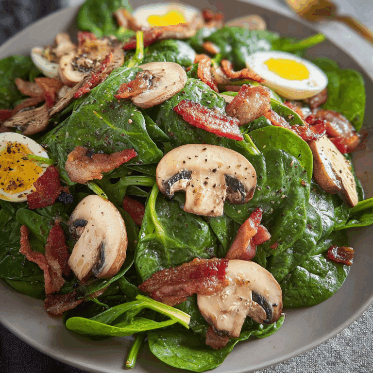 Spinach Salad with Mushroom, Bacon and Swiss
