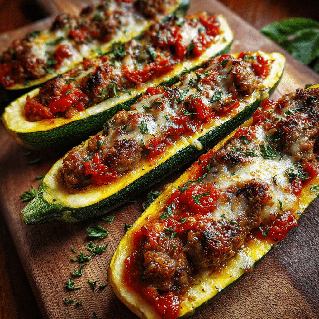 Italian Sausage Zucchini Boats