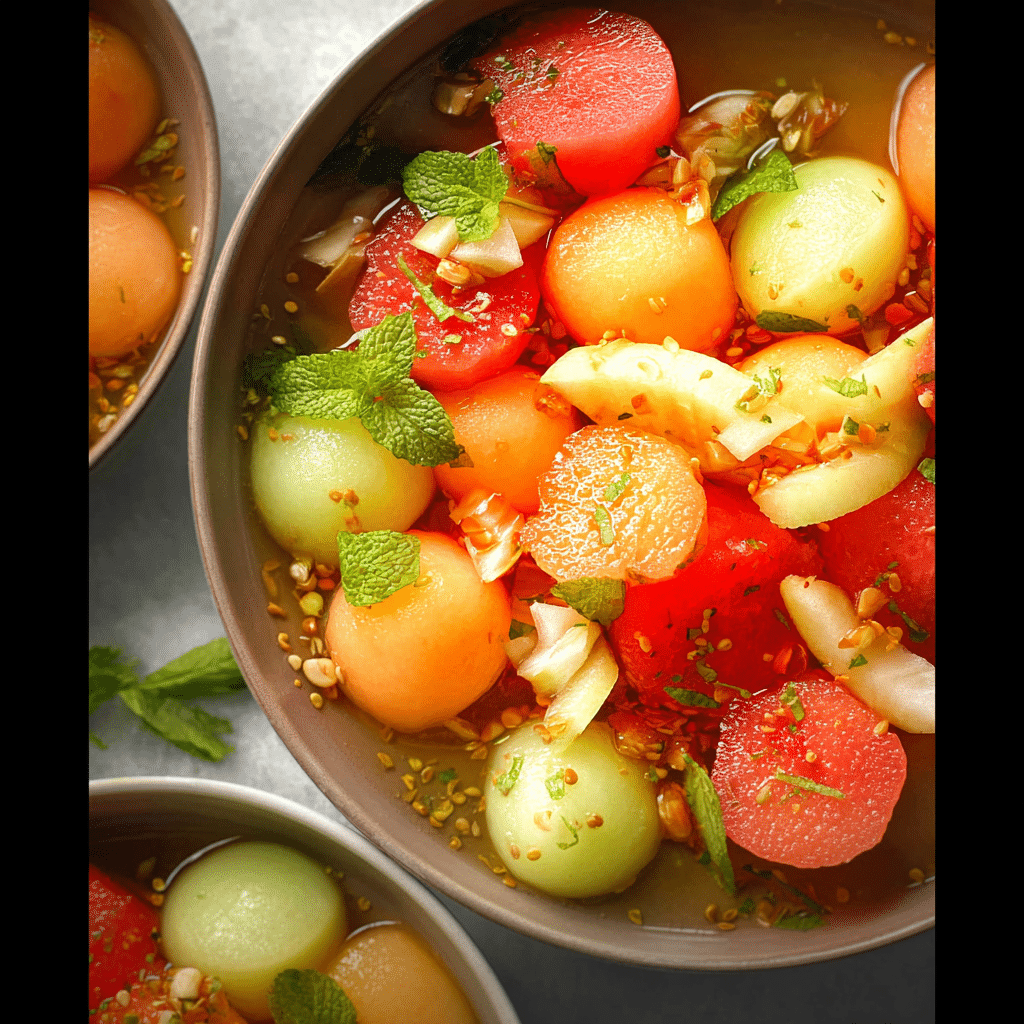 Melon Salad with Lemon Ginger Dressing