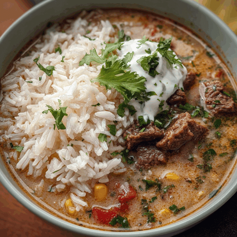 Creamy Beef & Cilantro Soup with Rice