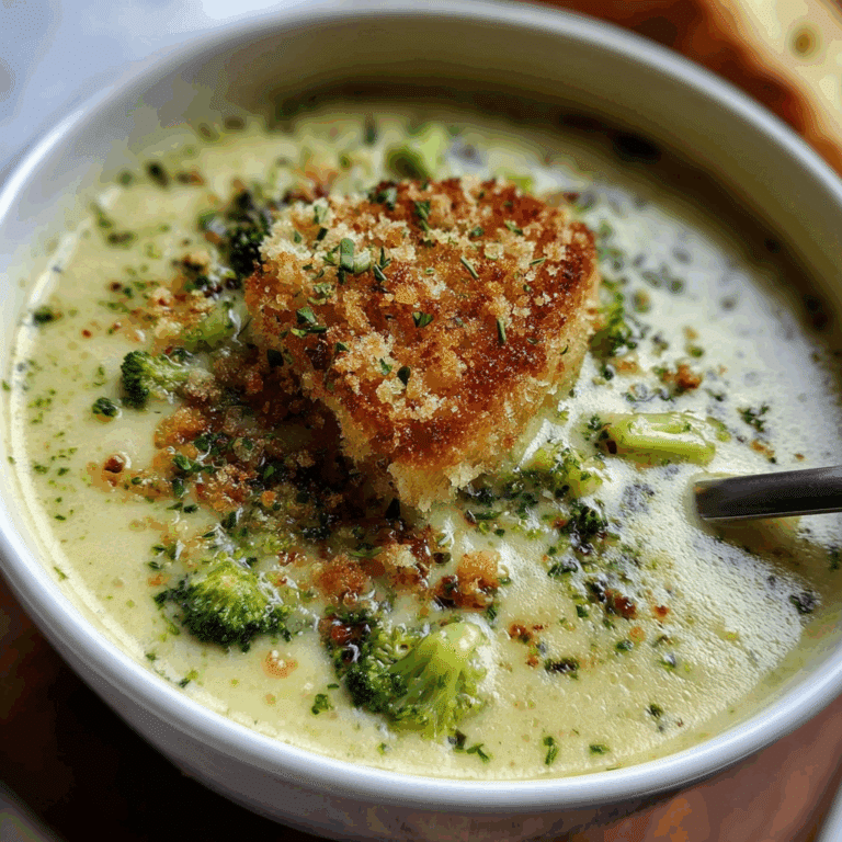 Creamy Broccoli Gruyère Soup with Garlic Breadcrumbs