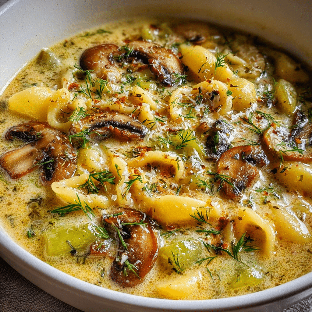 Creamy Celery, Potato & Mushroom Soup with Pasta