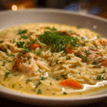 Creamy Chicken and Orzo Soup with Fresh Dill