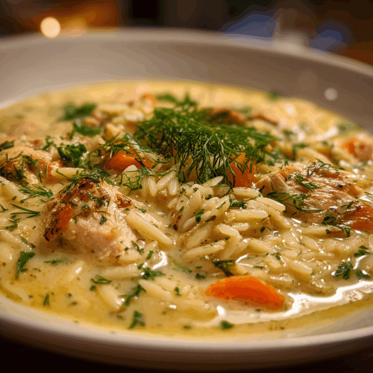Creamy Chicken and Orzo Soup with Fresh Dill