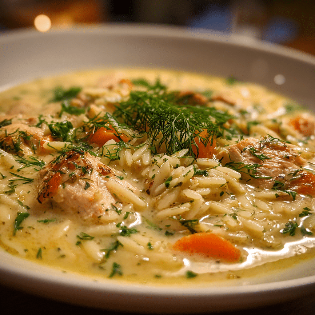 Creamy Chicken and Orzo Soup with Fresh Dill