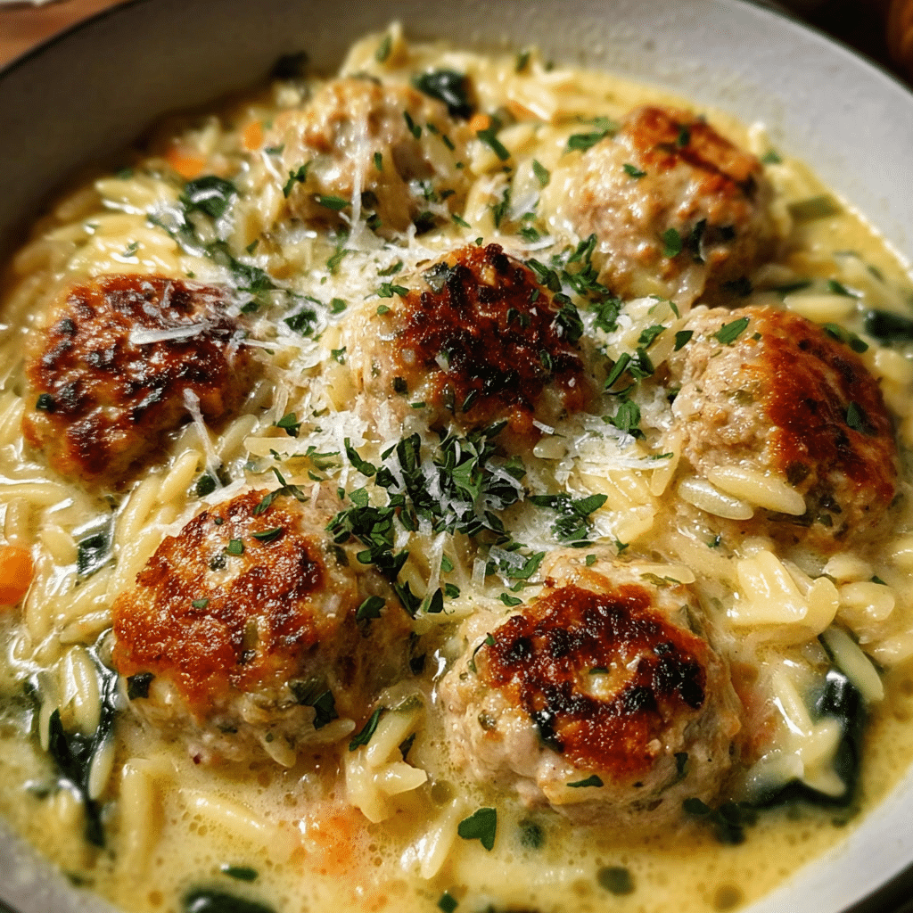 Creamy Chicken Meatball and Orzo Soup