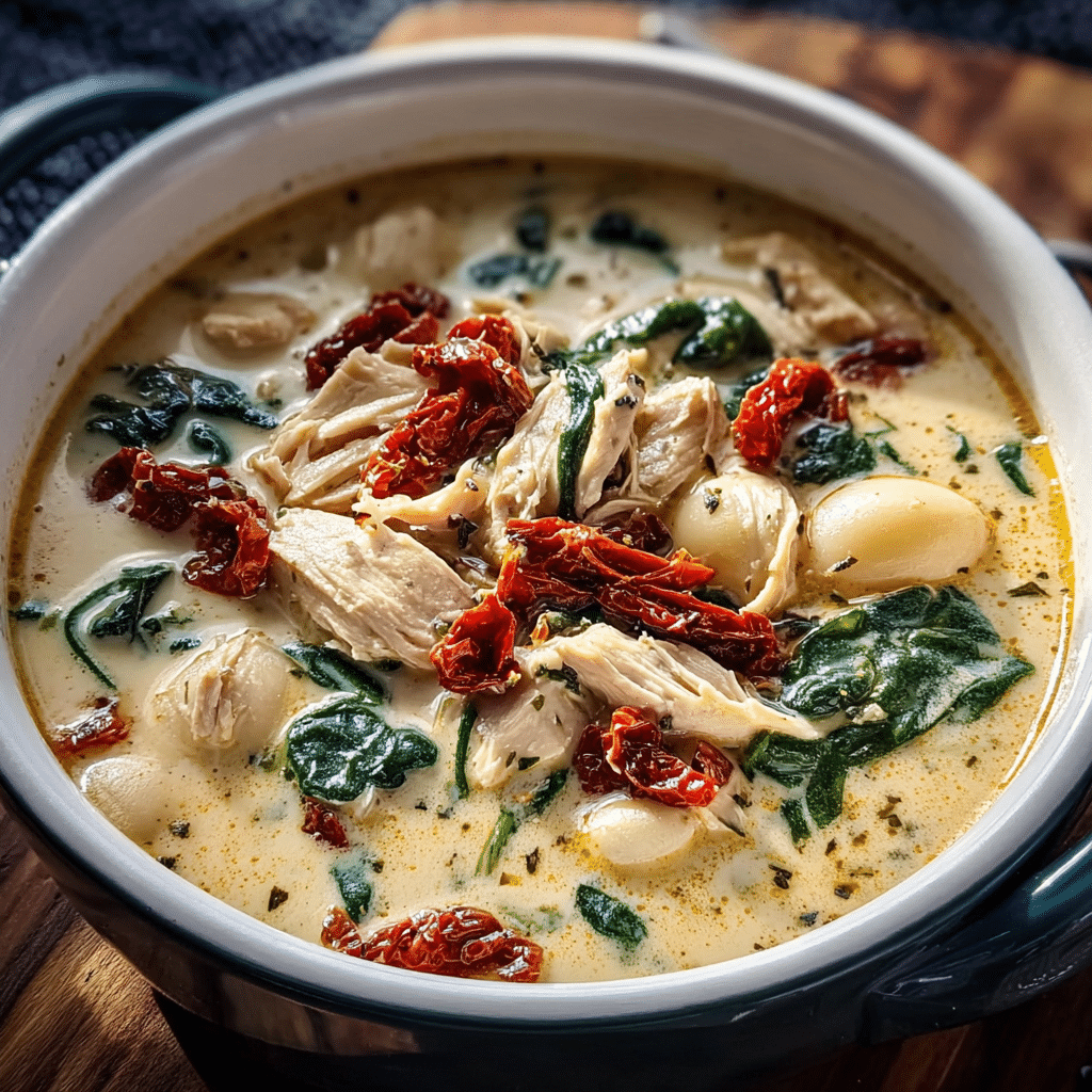 Creamy Chicken & Spinach Soup with Sun-Dried Tomatoes