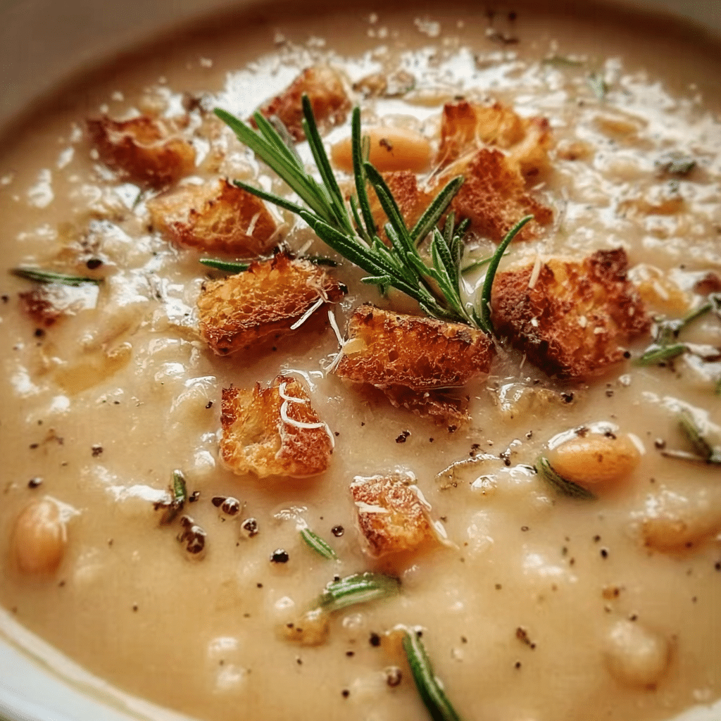 Creamy Rosemary & Roasted Garlic White Bean Soup
