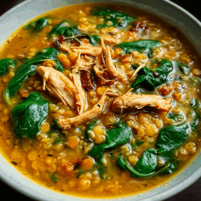 Curried Chicken Lentil and Rice Soup with Spinach