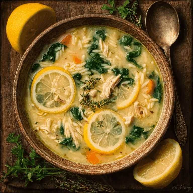 Lemon Chicken Orzo Soup with Spinach