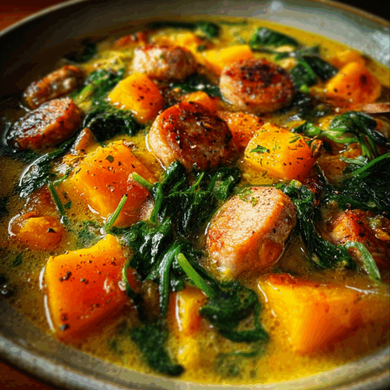 Roasted Butternut, Chicken Sausage & Spinach Soup